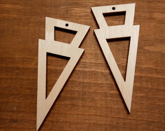 10 Double Triangle Earrings Laser Cut Wood DIY 2.5" High