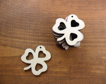 Shamrocks Three Leaf Clover Earring Pendant 1 1/2" x 1 1/2" x 1/8" Laser Cut Wood St Patrick's Day - 25 Pieces