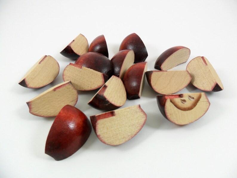 Apple Slices Split Painted Wood Red Cherry 1 1/4 Long Wood Miniatures 20 Pieces image 2