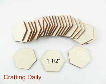 Wood Hexagon 1 1/2" side/side x 1 3/4" point/point x 1/8" Laser Cut Tiles Game Pieces - 25 Pieces