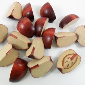 Apple Slices Split Painted Wood Red Cherry 1 1/4 Long Wood Miniatures 20 Pieces image 1