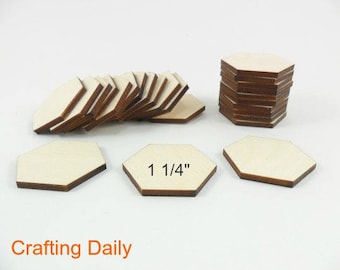 Wood Hexagons Laser Cut Tiles 1 1/4" (31.75mm) Side to Side - 25 Pieces