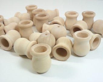 Candle Cups Wood Bean Pots 1" x 13/16" x 1/2" Hole Miniatures - 10 Pieces