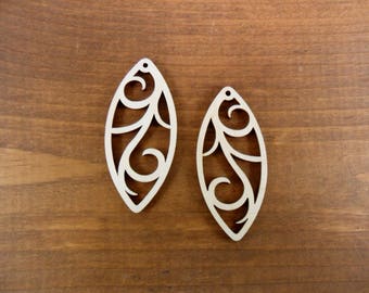 Oval Earring Blank Scroll Work Laser Cut Wood 2 1/4" x 1" x 1/8"