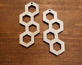 10 Hexagon / Honeycomb Earring Wood Blanks 2" DIY