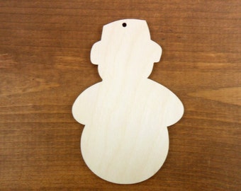 Wood Snowman Ornaments 4 1/2" x 3" x 1/8" Laser Cut Blanks With Hole for Hanging - 10 Pieces