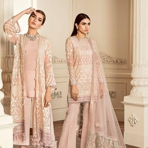 Seasonal Tea Pink Salwar Kameez Sharara Style For Women Pakistani Indian Dress Punjabi Suit Formal Wear Kurta Kurti Style Clothes Party Wear