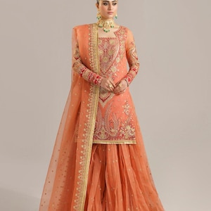 Orange Bridal Lehenga for Women Pakistani Indian Dress Modern Bridesmaid Wedding Guest Suit Reception Outfit Party Wear Clothes