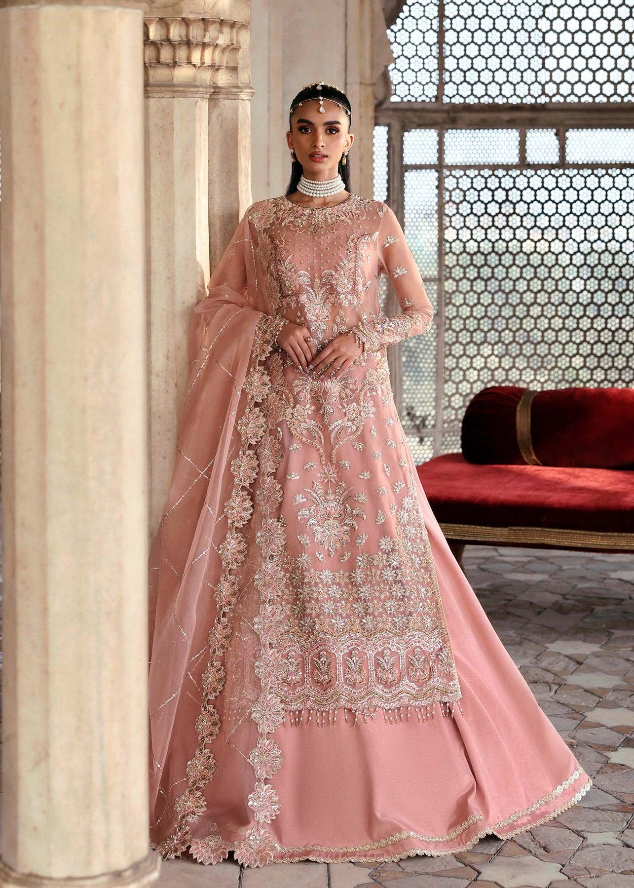 tea pink bridal dresses pakistani Elegant Tea Pink Pakistani Bridal Pishwas in Lehenga Style MEDIUM
