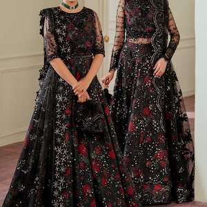 Black Bridal Lehenga Choli Maxi Dress Pakistani Indian Wedding Guest Bridesmaid Dress Reception Outfit Embroidered Party Wear Clothes