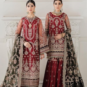 Pakistani Indian Wedding Sharara Suit Bridal Dress Guest Bridesmaid Outfit for Women Party Wear Clothes Embroidered Punjabi Suit USA UK CA