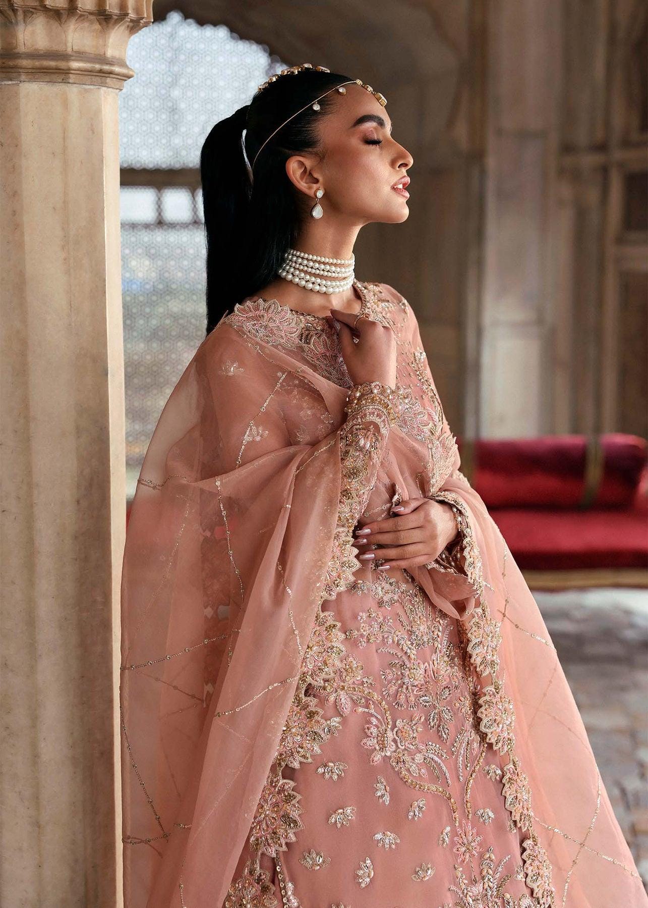 tea pink bridal dresses pakistani Pakistani Bridal Dress- Pink Beaded Bridal Gown with Train, Bridal Reception, Valima Dress Indian, Pakistani, Bollywood Bridal Dress