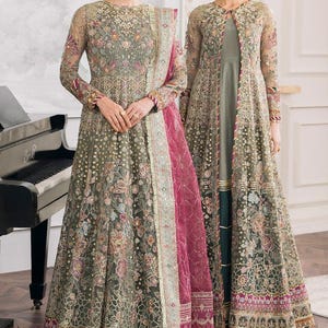 Pakistani Indian Bridal Wedding Dress Maxi Frock Gown Style Guest Bridesmaid Outfit Reception Suit Embroidered Party Wear Clothes for Women