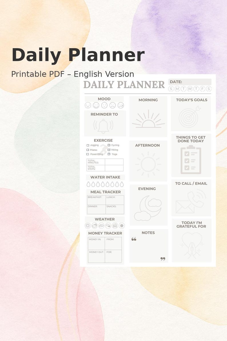 English Essentials Planner Daily English Planner Printable PDF - Daily Schedule and Productivity ...