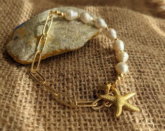 Barokke parelarmband zeester: oceaansieraden in vintagestijl