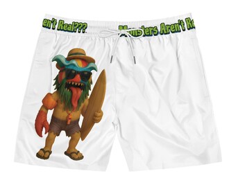 ¡Es la Bestia de la Playa de Monsters Aren't Rea! Bañador corto de longitud media para hombre con un divertido diseño de monstruo surfero. Ideal para vacaciones en la playa, un traje de baño único.