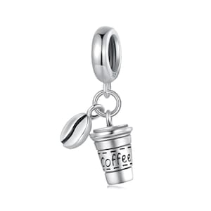 S925 Sterling Silver Coffee Cup Coffee Bean Charm, Dangle Charm，DIY Charm, Charm for Bracelet, Gift For Her, Christmas Gift