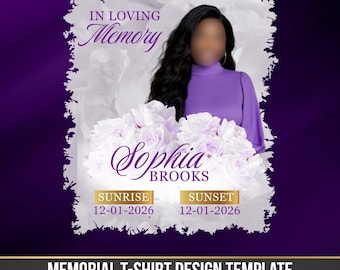 Purple Roses, Memorial T-Shirts Template, In Loving Memory, Funeral Background, Funeral Celebration, Canva