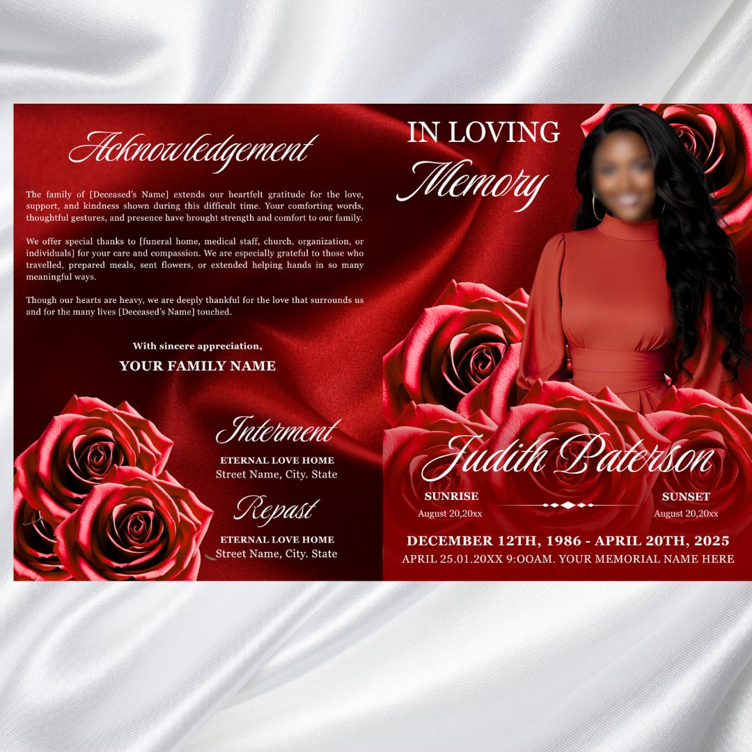 Red Roses Funeral Program Template: 8-page Memorial (canva PDF) - Etsy