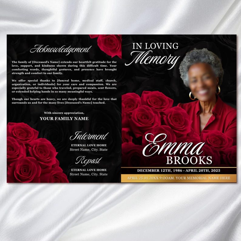Black & Red Funeral Program Template: 8-page Memorial (canva PDF ...