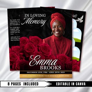 Black & Red Funeral Program Template: 8-Page Memorial (Canva PDF Download)
