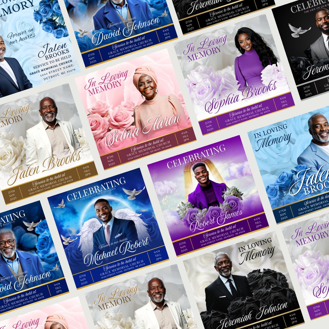 Memorial Template Bundle, Funeral Announcement Flyer: Editable Canva ...