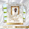 White Gold Roses Funeral Program Template: 8-Page Memorial (Canva PDF)