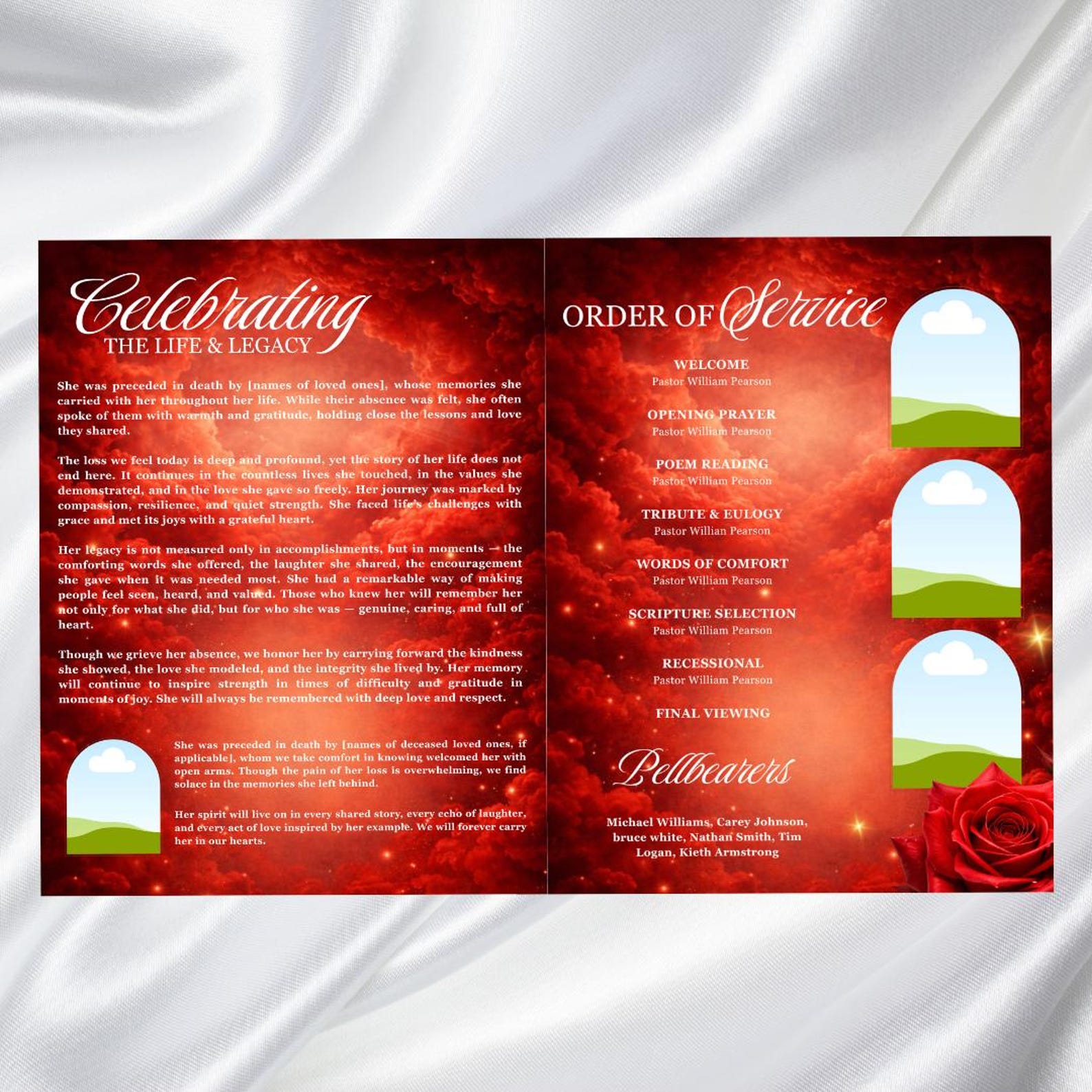 Red Roses Funeral Program Template: 8-page Memorial (canva PDF) - Etsy