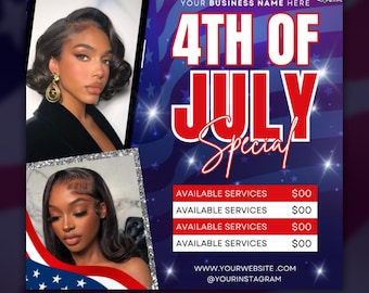 4th of July Beauty Salon Flyer: Independence Day Deals (Canva Template Digital Download
