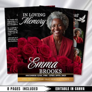Black & Red Funeral Program Template: 8-Page Memorial (Canva PDF Download)