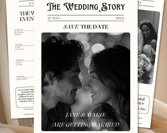 Printable Wedding Newspaper Program Template, Minimalist Order of Service (Canva)