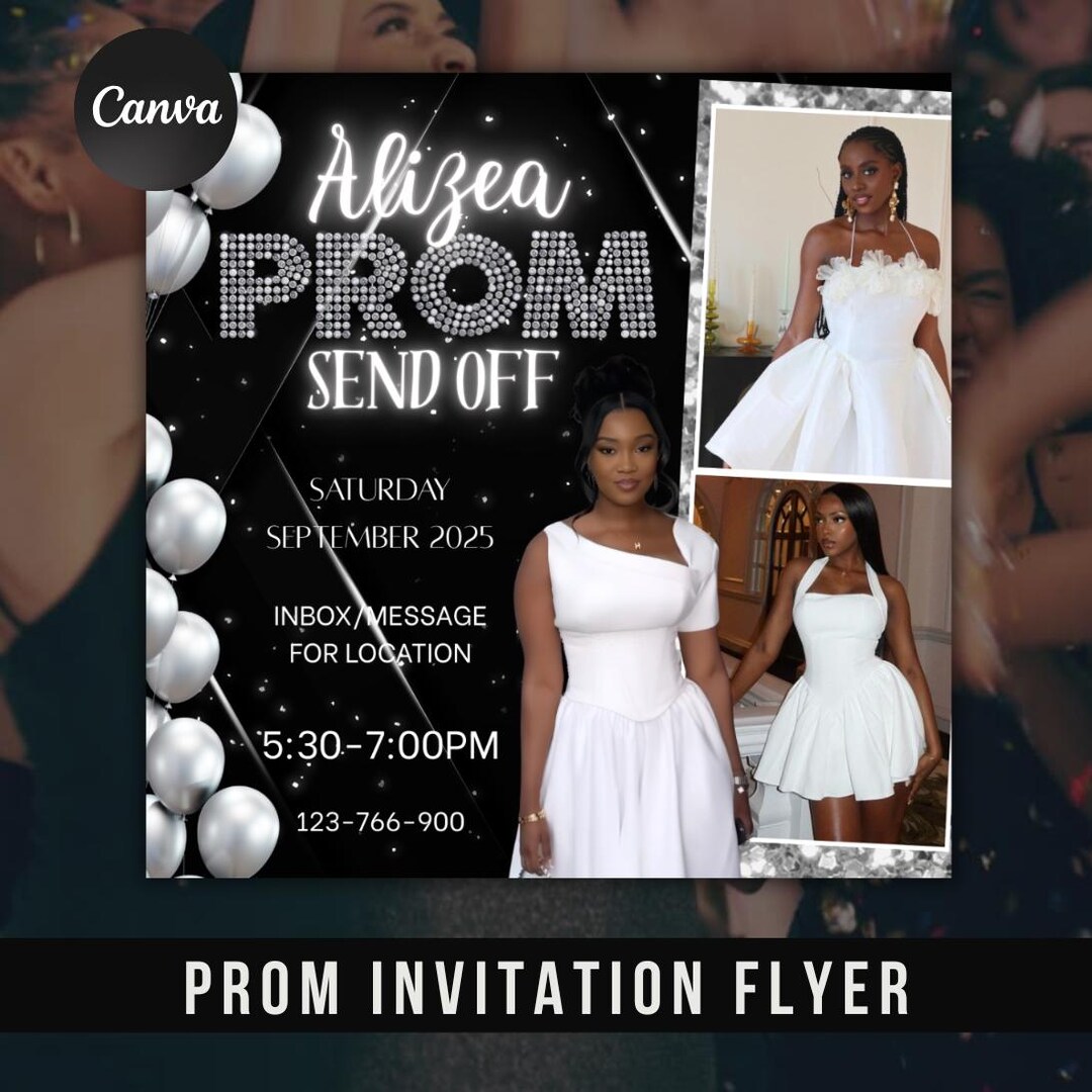 Glamorous Prom Sendoff Flyer Editable Canva Template (digital