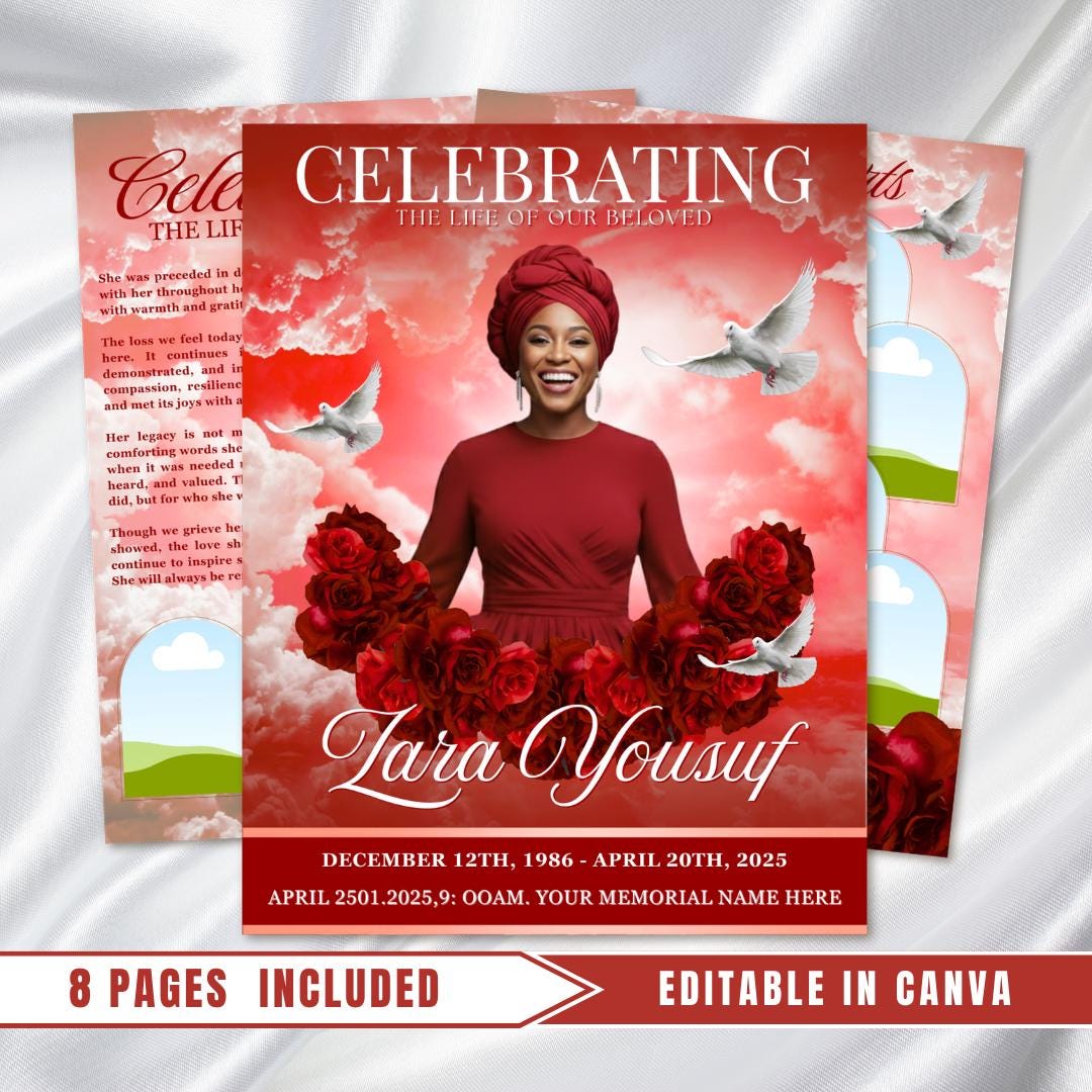 Red Roses Funeral Program Template: 8-page Memorial (canva PDF) - Etsy