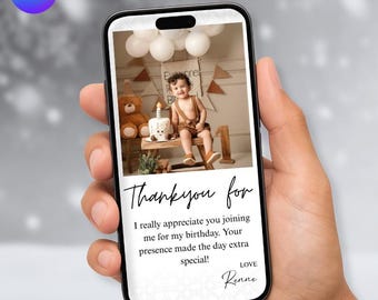 Digital Birthday Thank You Card with Photo, Editable E-Card Template, Instant Download, Wedding Thank You Card, Phone Text Invitation