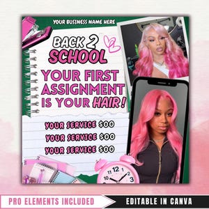 Dépliant de réservation de bricolage pour la rentrée scolaire, Flyer de promotions de la rentrée scolaire, Flyer d'offres pour amener un ami, maquillage, coiffure, cils, ongles, modèle de toile de bricolage
