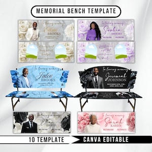 Memorial Bench 10 Canva Templates, Editable, Roses Design, Celebration of Life (PDF File)