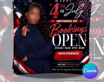 Panfleto para Salão de Beleza do 4 de Julho: Ofertas do Dia da Independência (Modelo Digital para Download no Canva)