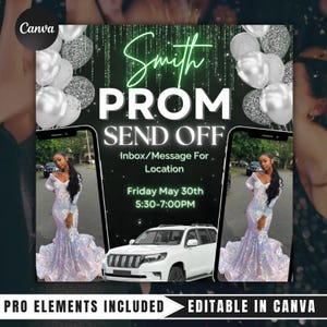 Prom Send-Off Flyer: Glamorous Event Invitation (Canva Template)