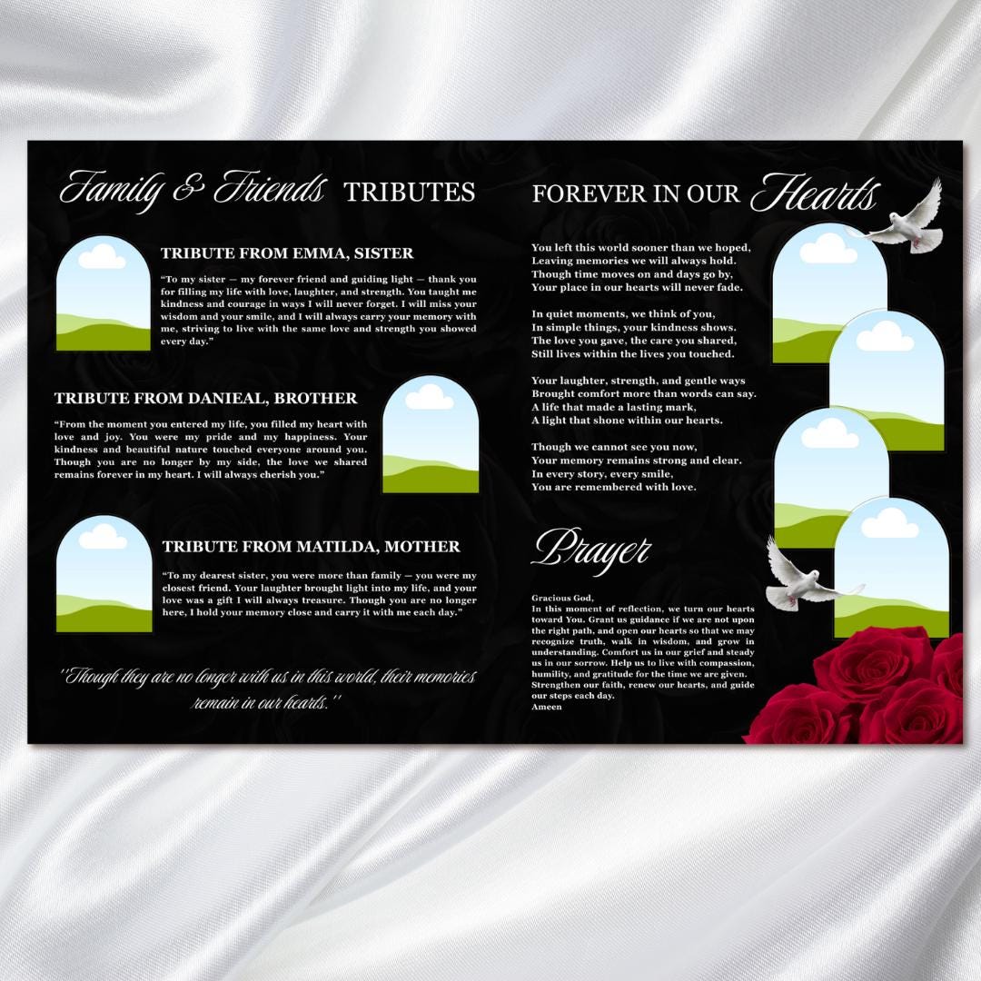 Black & Red Funeral Program Template: 8-page Memorial (canva PDF ...