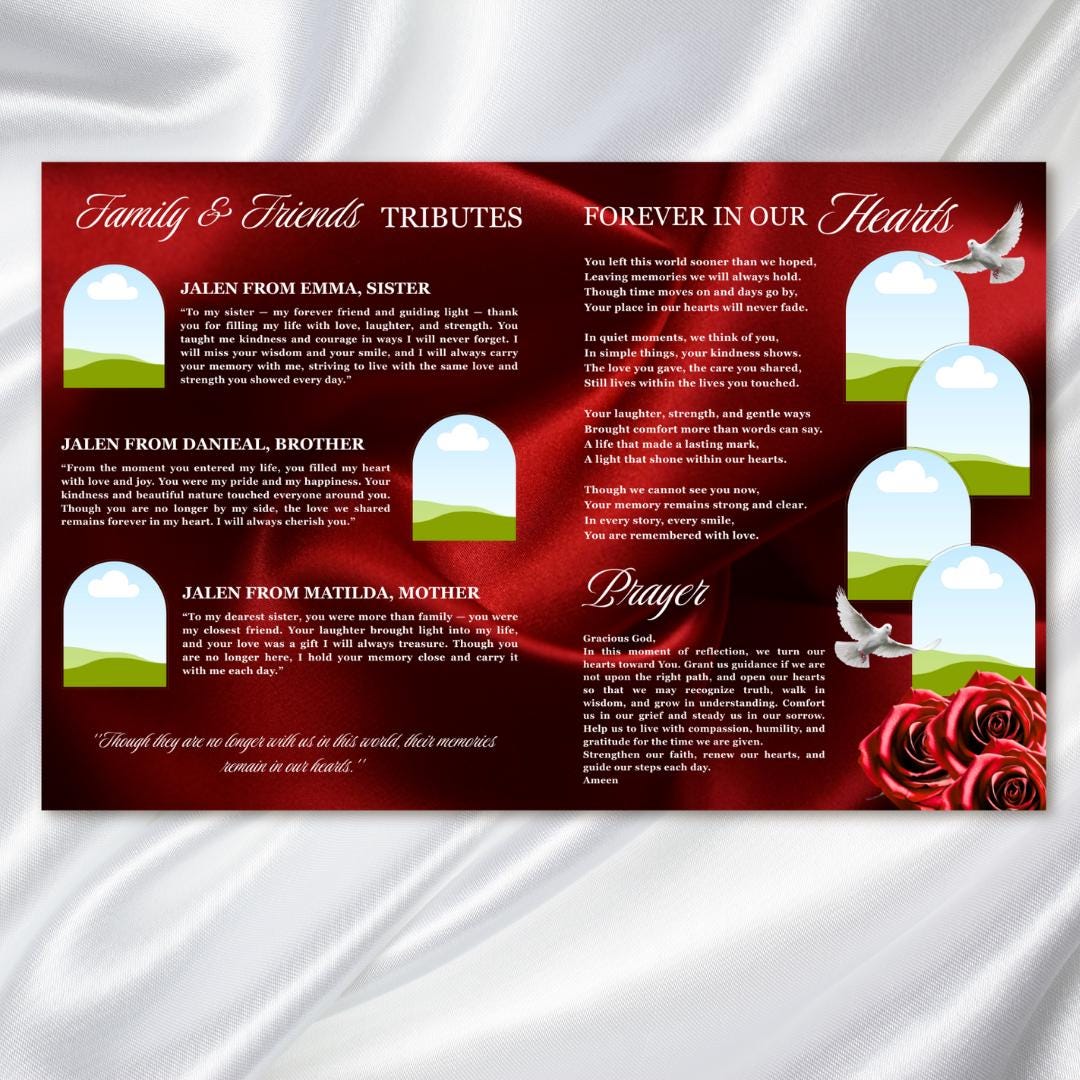 Red Roses Funeral Program Template: 8-page Memorial (canva PDF) - Etsy