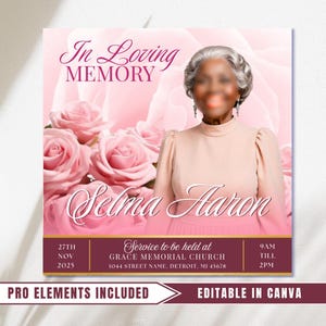 Pink Funeral Announcement Flyer: Editable Canva Template (Digital Download)