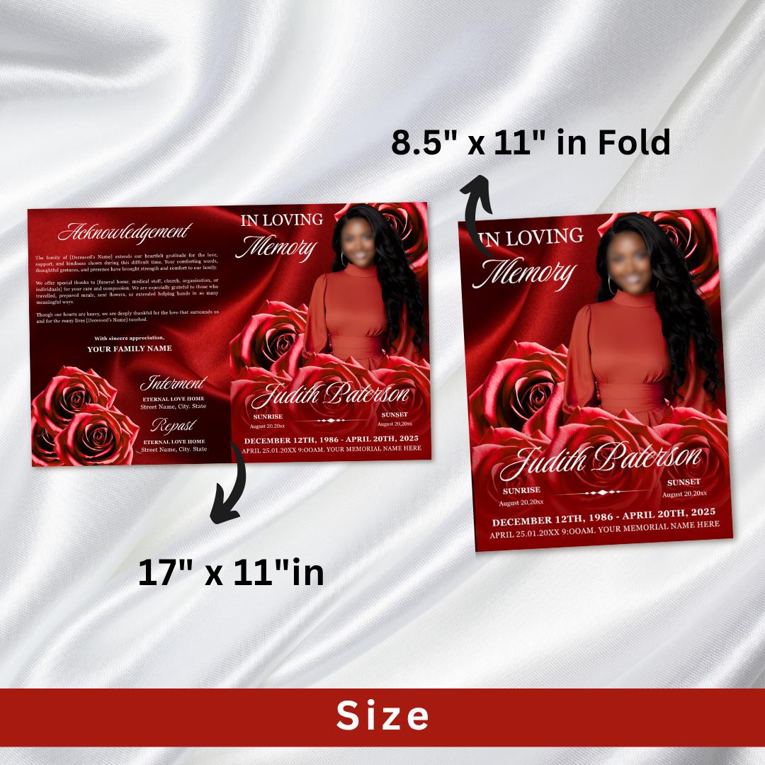 Red Roses Funeral Program Template: 8-page Memorial (canva PDF) - Etsy