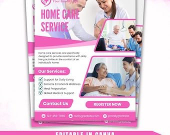 Home Care Service Flyer Template, Healthcare Assistance (PDF, PNG, JPG)