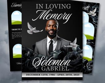 Black & Silver Funeral Program Template: 8-Page Memorial (Canva Template, PDF Download)