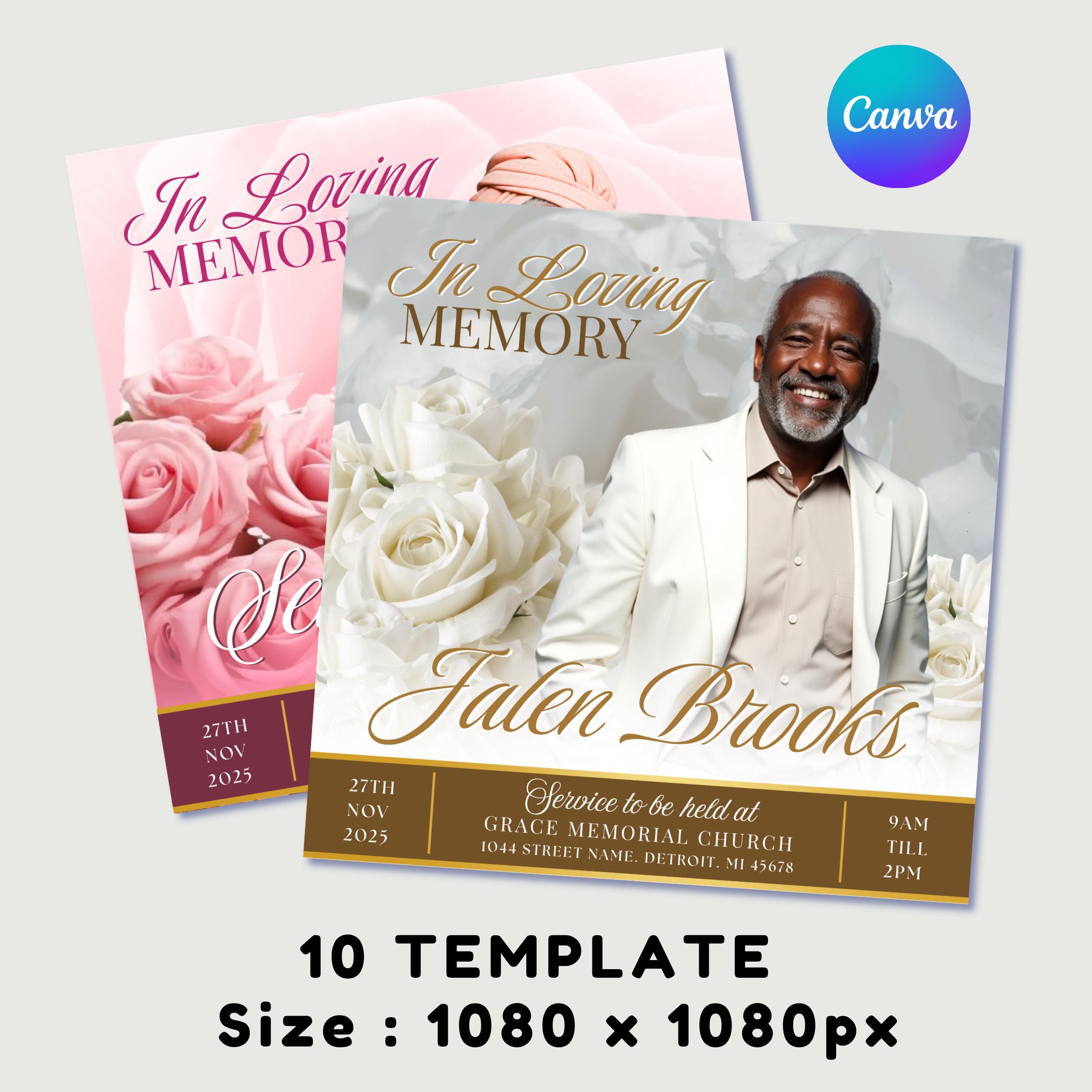 Memorial Template Bundle, Funeral Announcement Flyer: Editable Canva ...