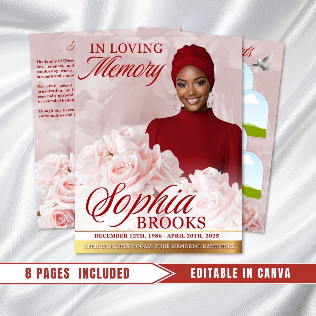 Red Roses Funeral Program Template: 8-page Memorial (canva PDF) - Etsy
