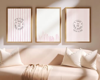 New York City Print Set of 3, NYC Posters, Digital Prints, Dorm Decor, Preppy Printable Wall Art, Pink, Trendy