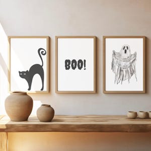 Halloween Set of 3 Prints, Halloween Poster, Ghost Print, Pumpkin Poster, Halloween Gallery, Instant Download, Spooky Wall Art