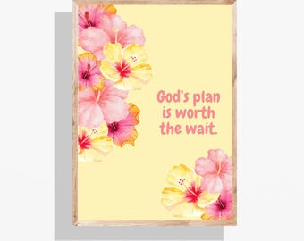 Tropical wall art, Christian, religious wall decor, summer wall art, Jesus, trendy apartment decor, pink, yellow, flowers
