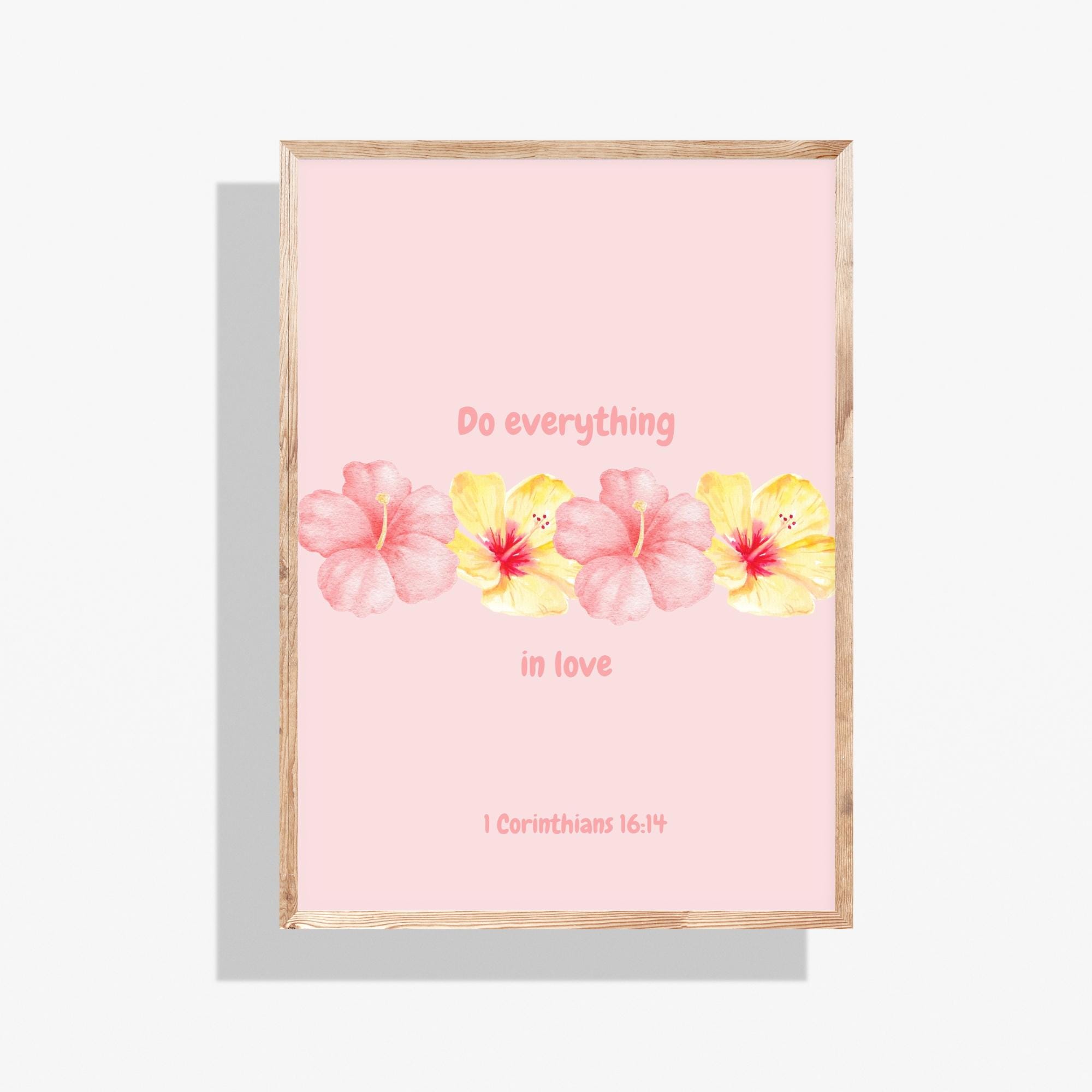Tropical, Trendy Apartment decor, Bible verse, digital wall art, Christian, Jesus Christ, flowers, beachy, yellow, pink
